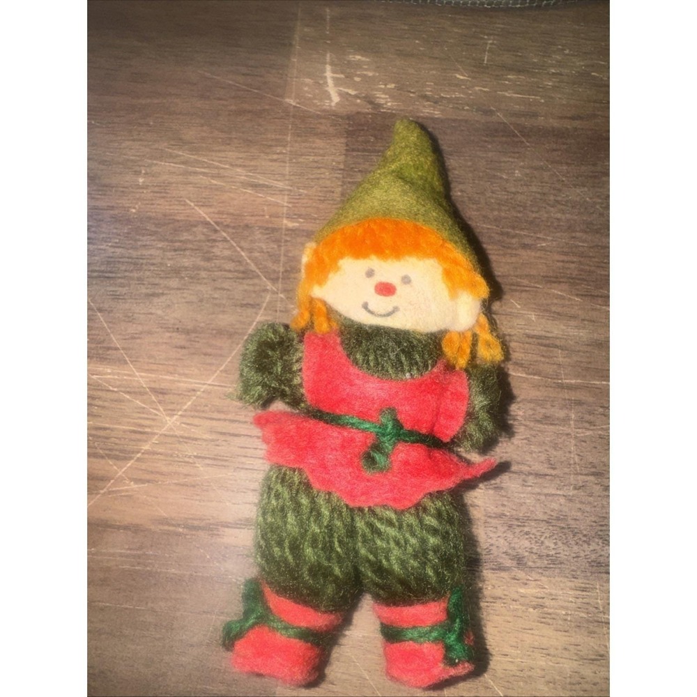 Vintage 1970s Hallmark Elf Red Yarn Ornament 1973